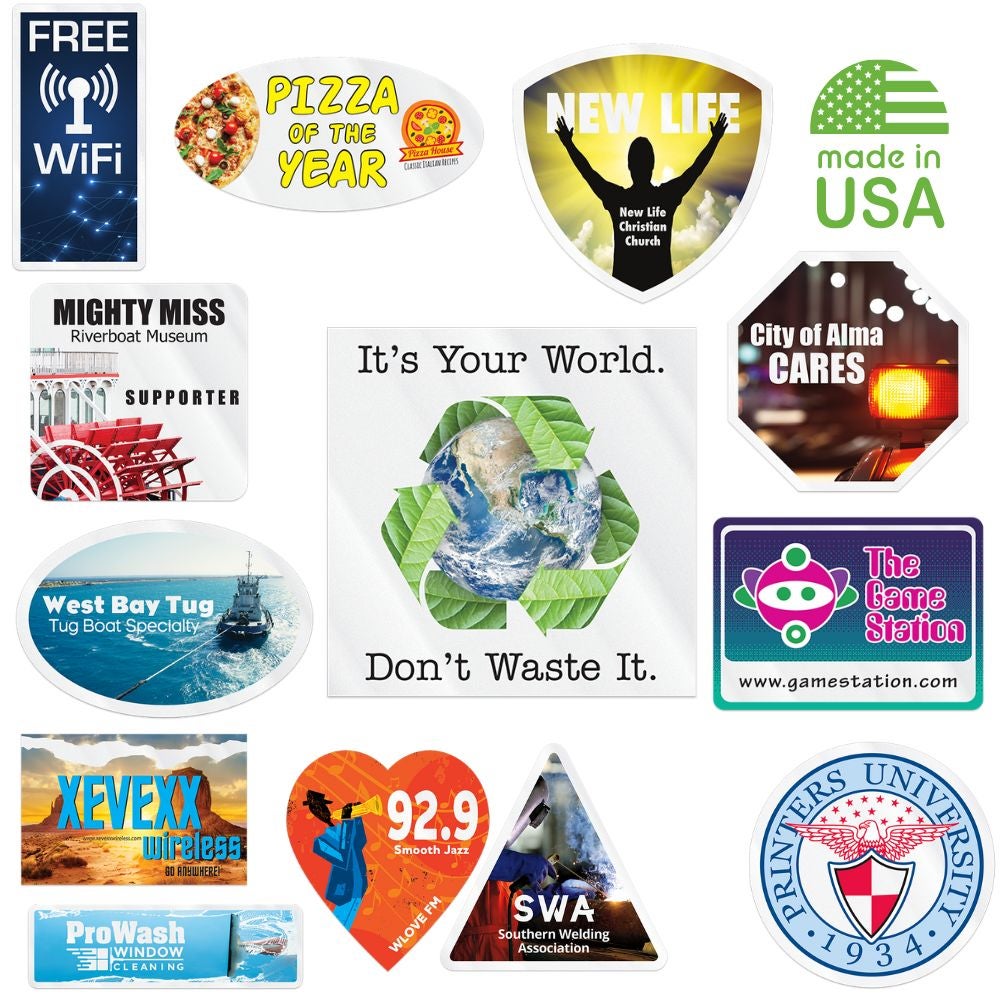Fully custom window clings usa made small eco promotional products